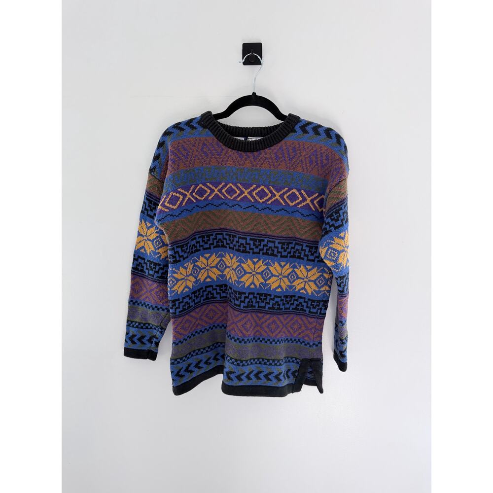 Rafaella Men’s Multicolor Geometric Ski Crewneck Sweater 100% Cotton-Size M